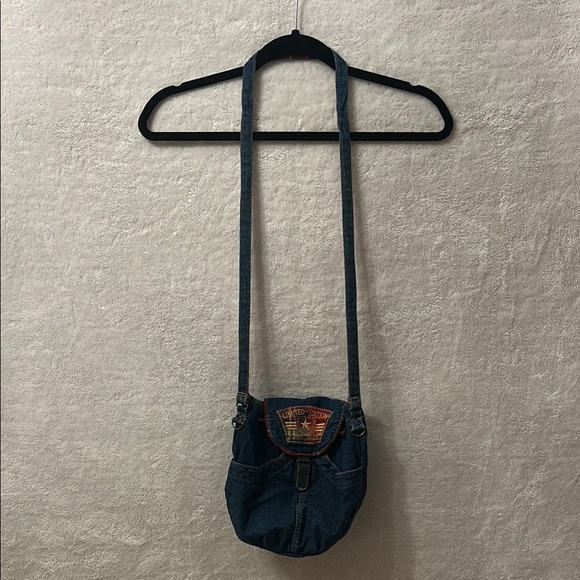 Compact Blue Denim Crossbody Bag with Embellishment - Picture 1 of 9